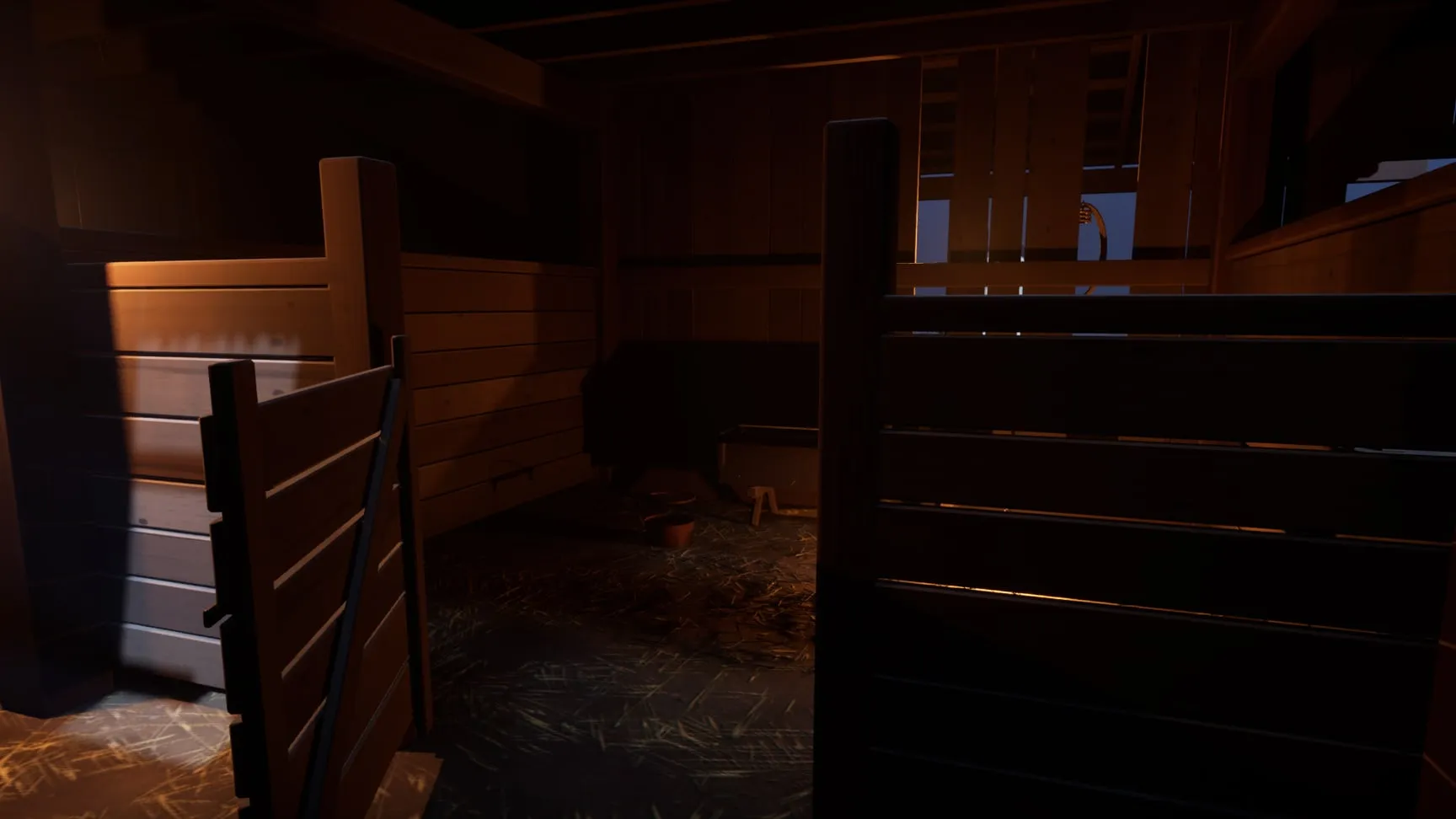 Box stalls by lantern light