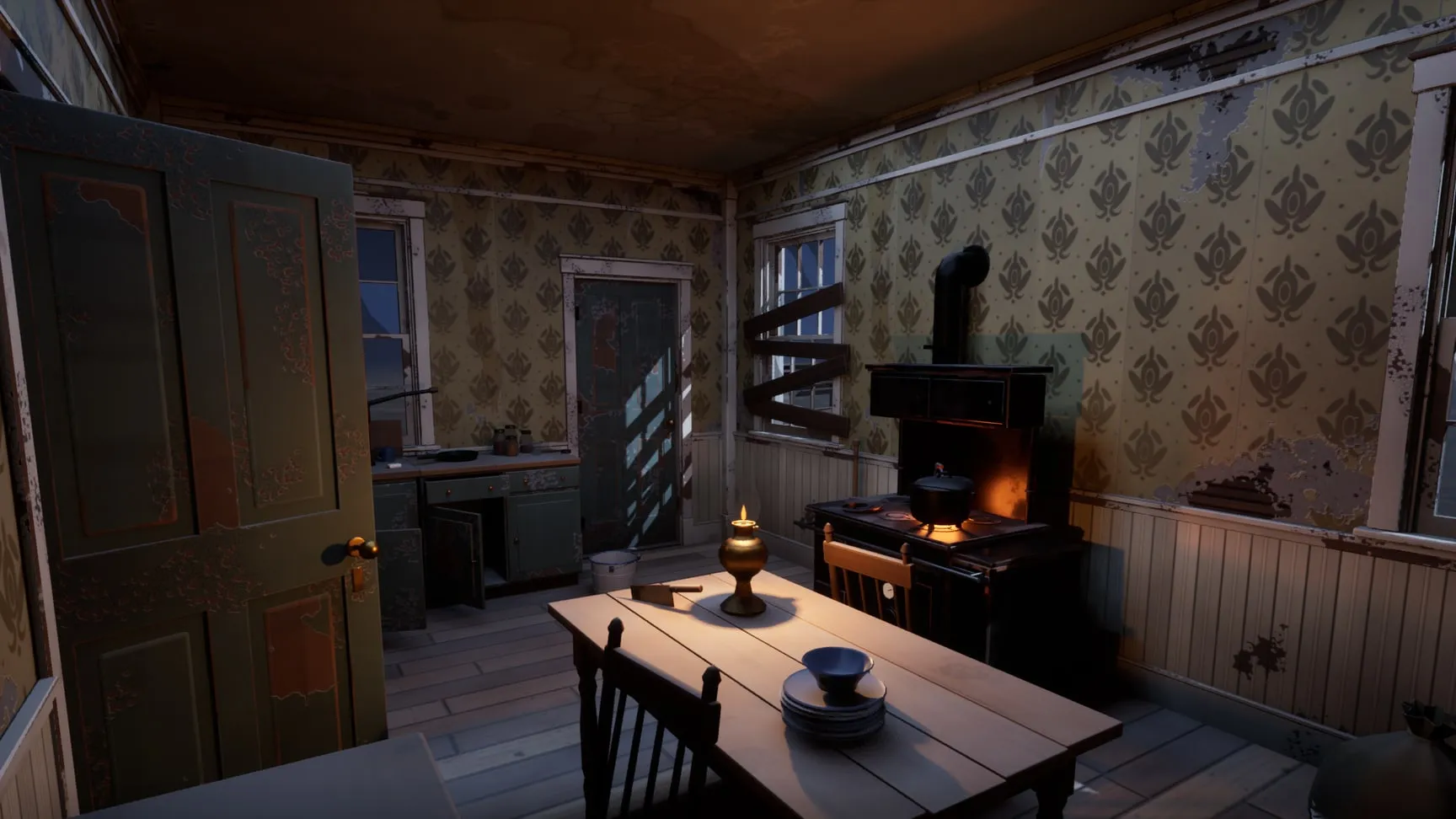 Farmhouse kitchen with cookstove