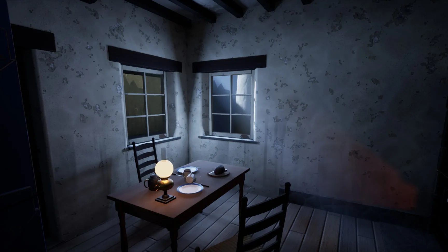 The keeper's kitchen: the range in the inglenook, a broken dresser