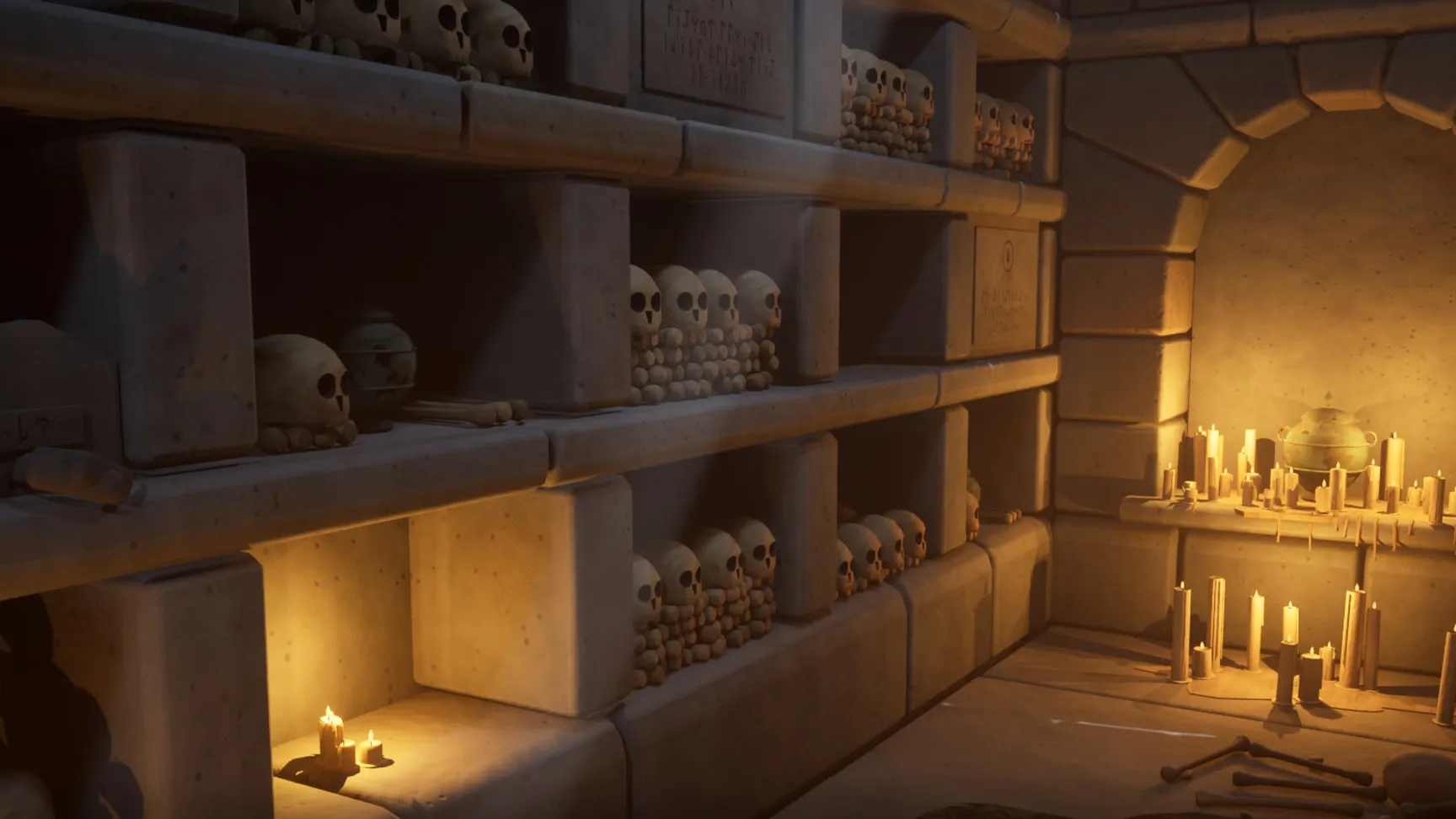 The ossuary shrine, its candles lit by someone who was not a robber