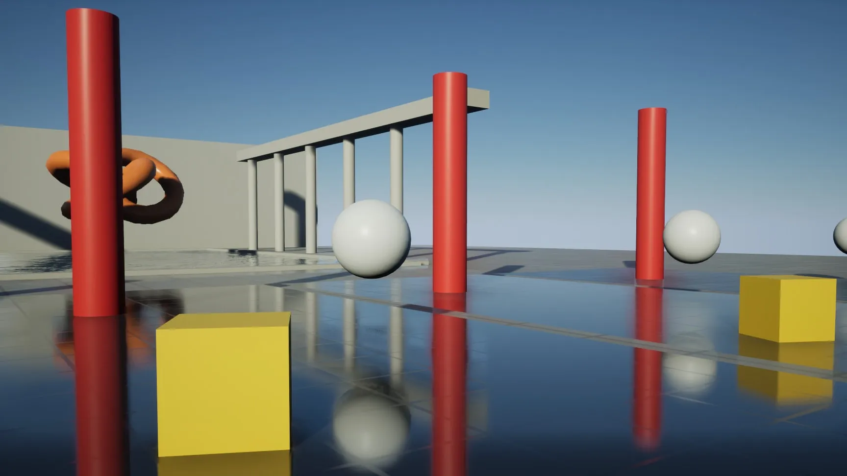 Sharp where objects touch the floor, softer further away