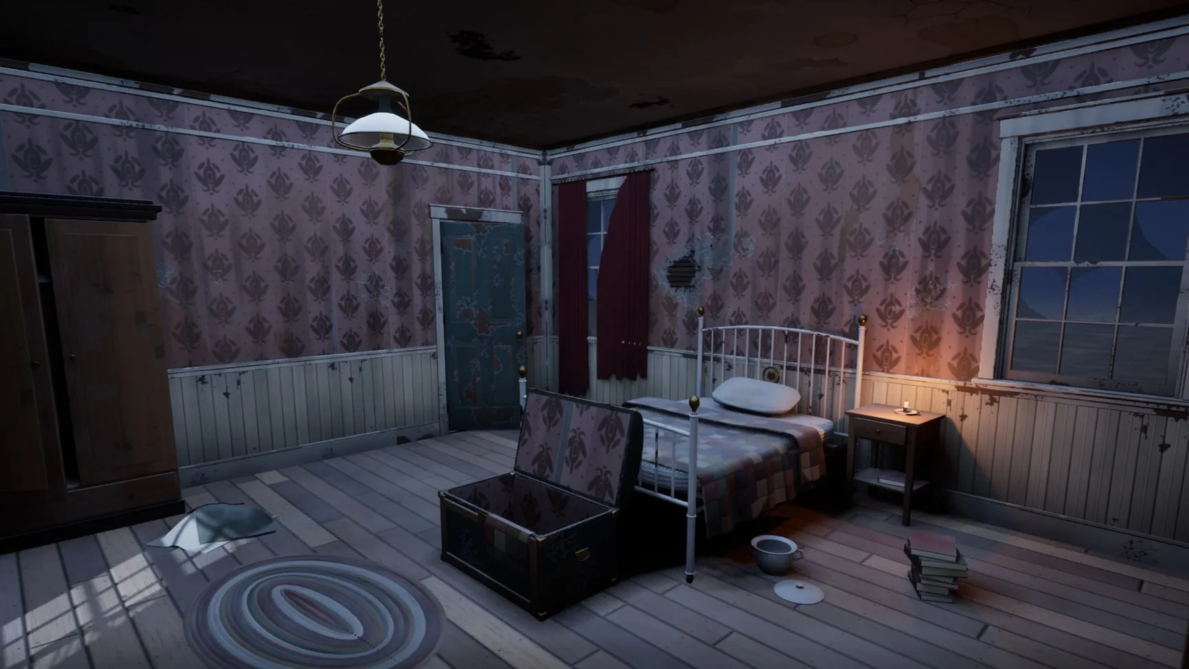 Upstairs bedroom by moonlight