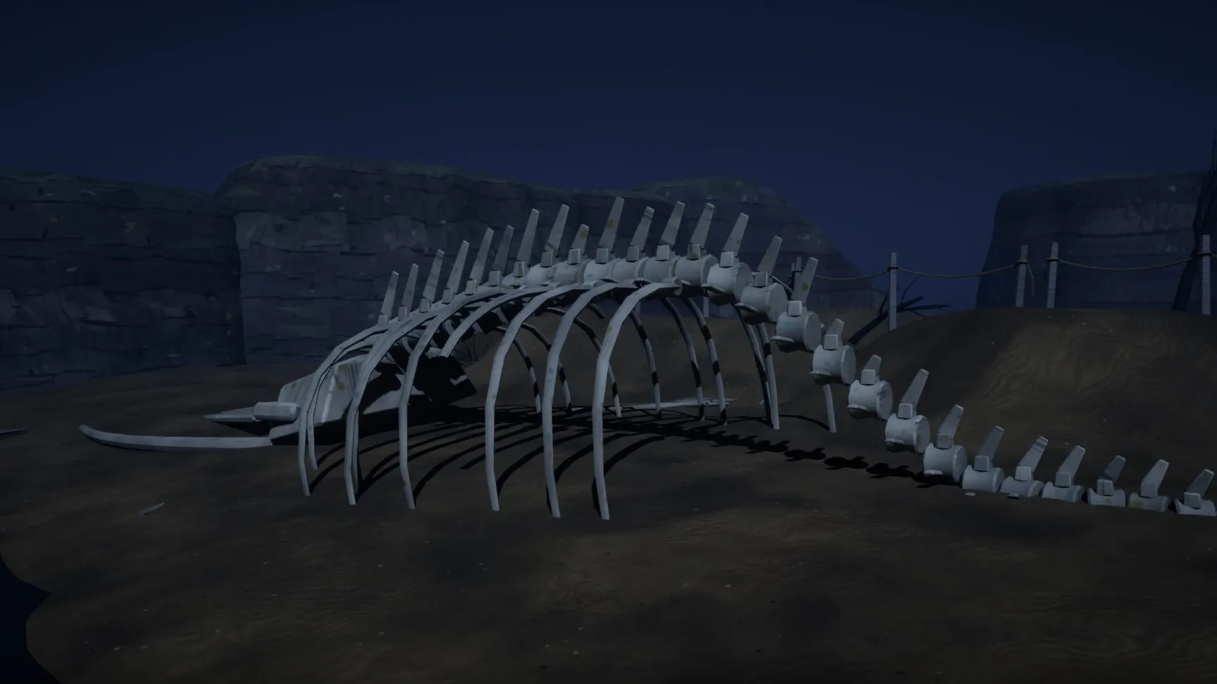A beached whale skeleton in the east cove