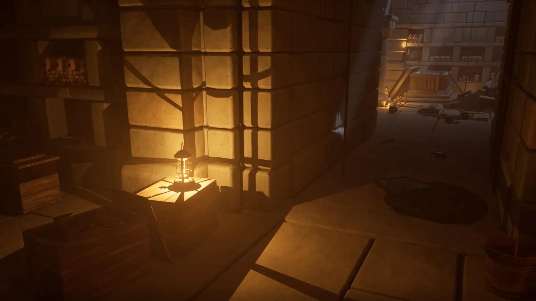 The robbers' camp: crates, bedroll, tool bag and the loot pile