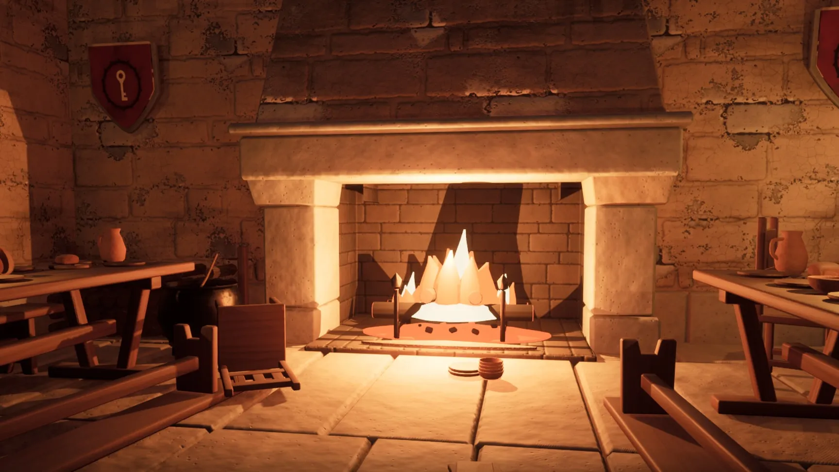The hearth of the great hall under the house shields