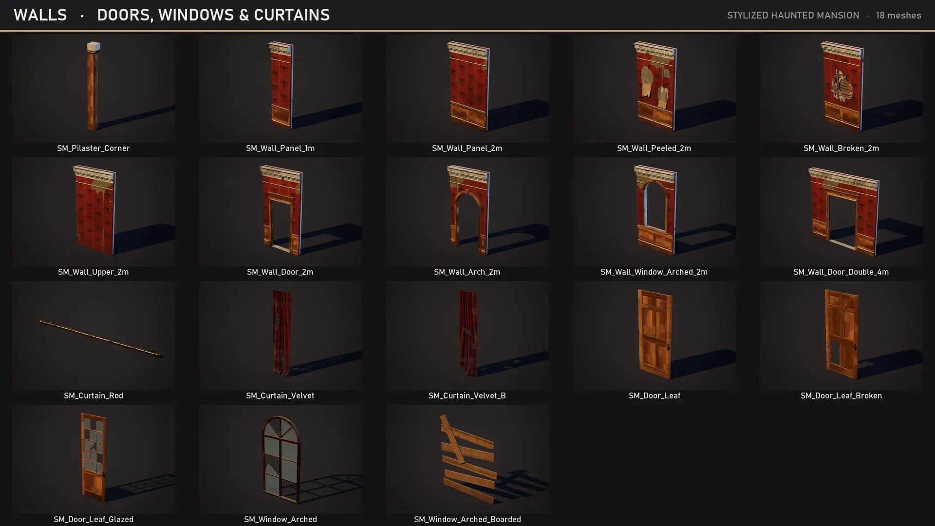 Catalog: walls, doors, windows and curtains